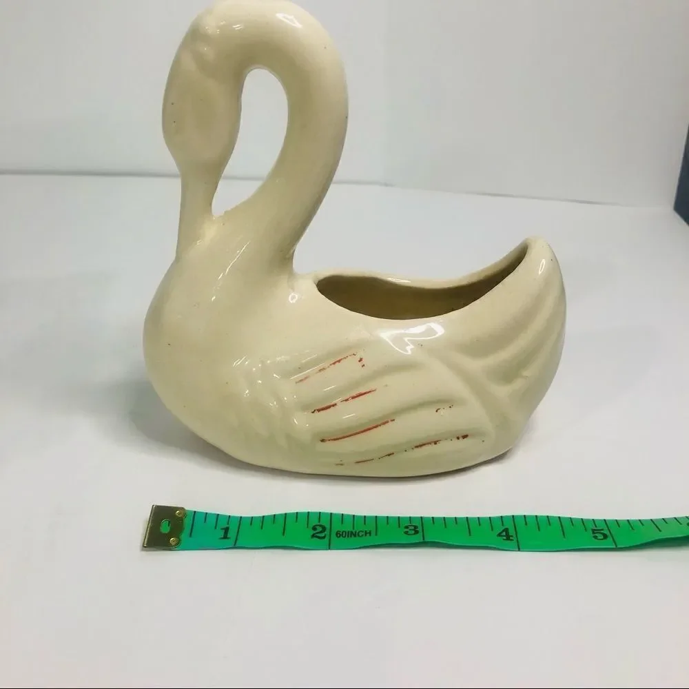 vintage whimsical white swan ceramic white planter 1930's-40's kitschy dish bird